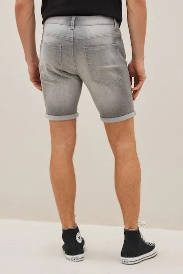 Stretch Denim Shorts For Mens Light Grey