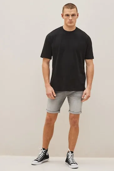 Stretch Denim Shorts For Mens Light Grey