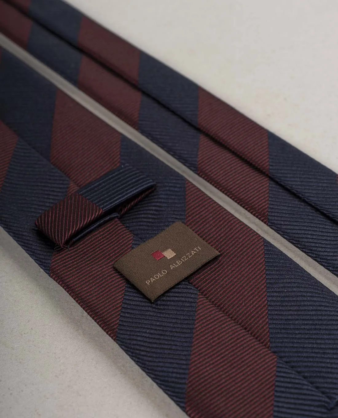 Striped Woven Silk Tie - Navy Blue and burgundy