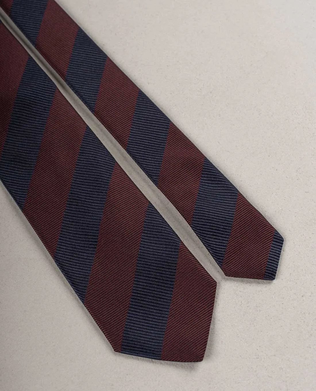 Striped Woven Silk Tie - Navy Blue and burgundy