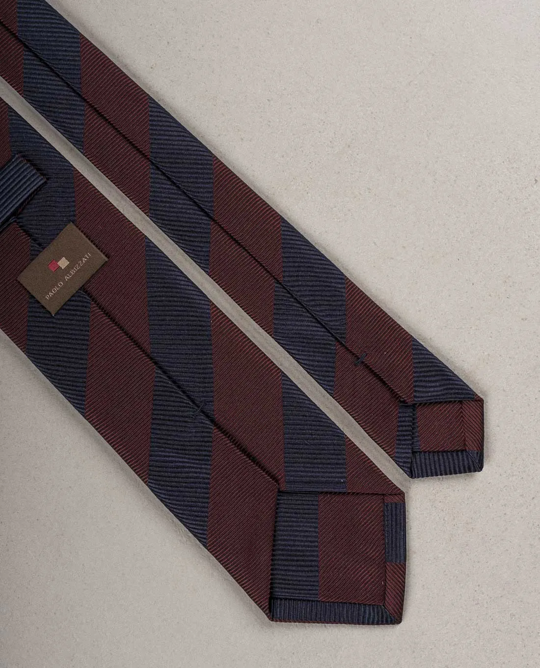 Striped Woven Silk Tie - Navy Blue and burgundy
