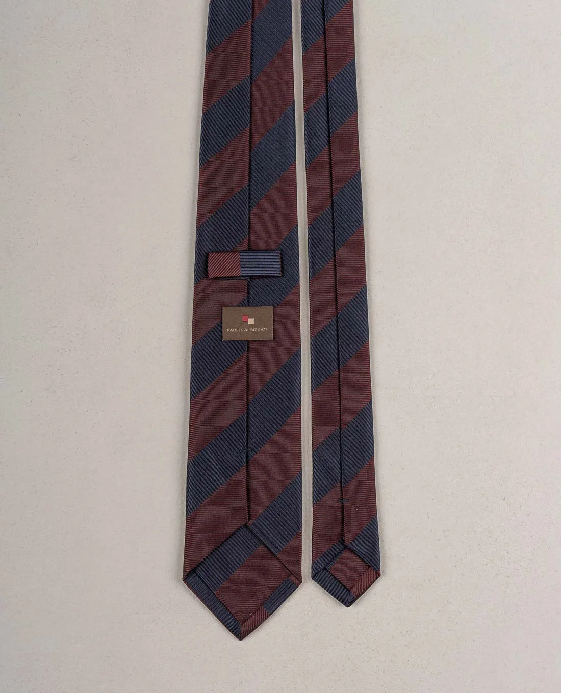 Striped Woven Silk Tie - Navy Blue and burgundy