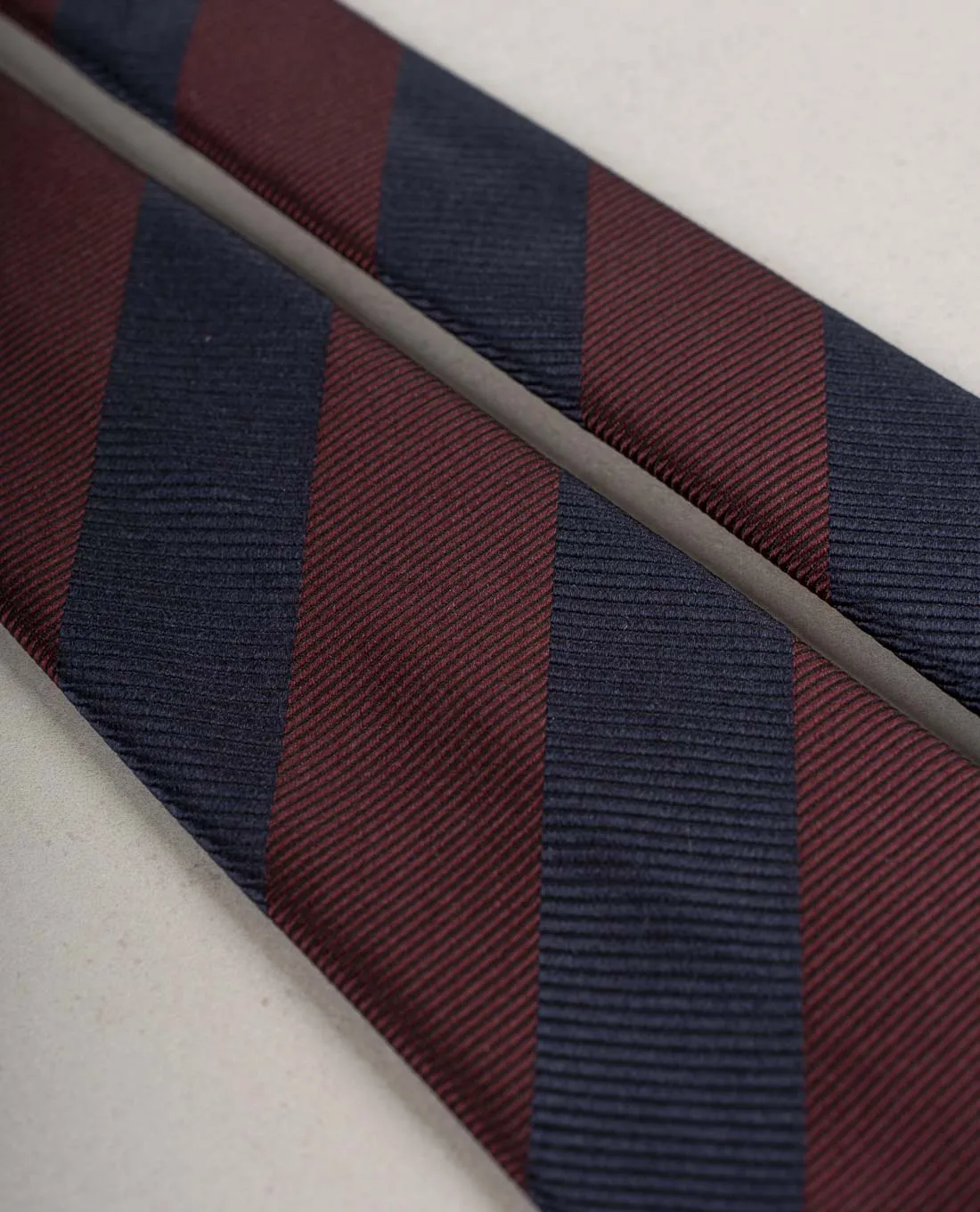 Striped Woven Silk Tie - Navy Blue and burgundy