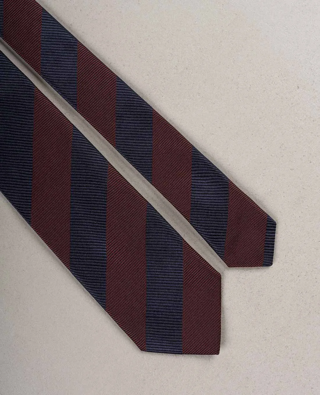 Striped Woven Silk Tie - Navy Blue and burgundy