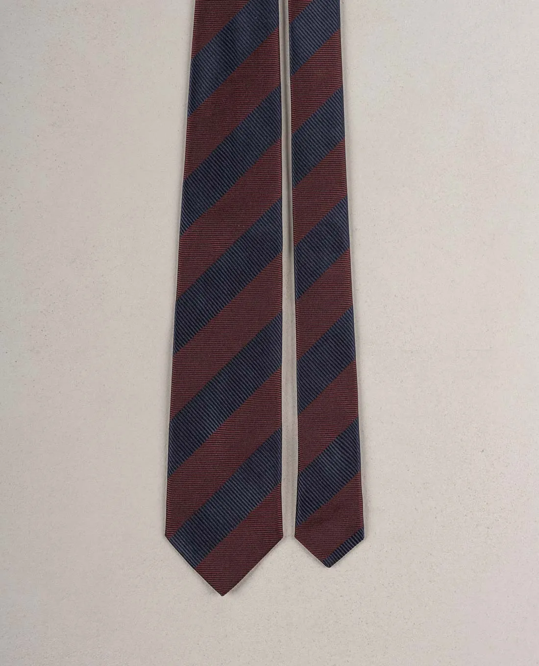 Striped Woven Silk Tie - Navy Blue and burgundy