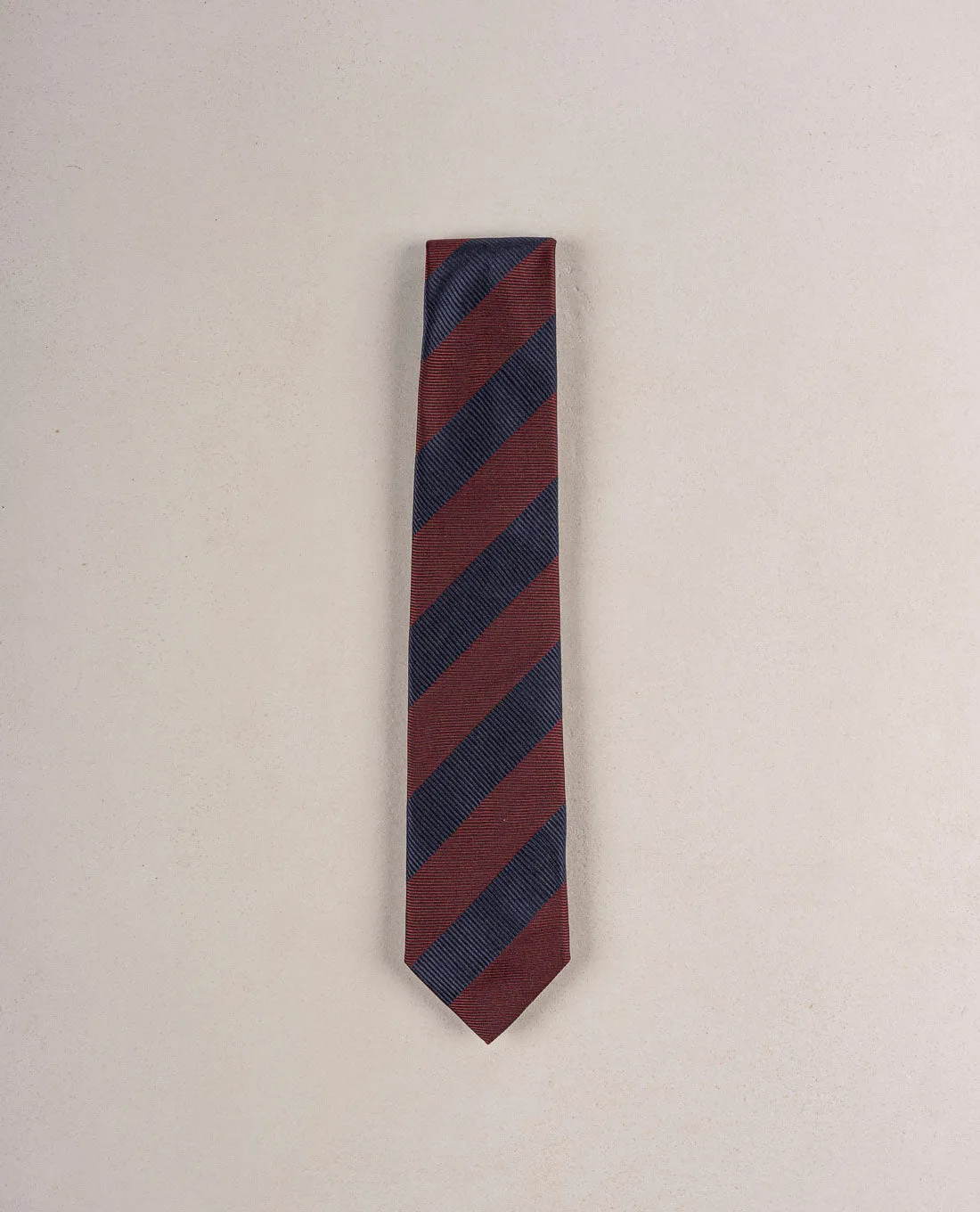 Striped Woven Silk Tie - Navy Blue and burgundy