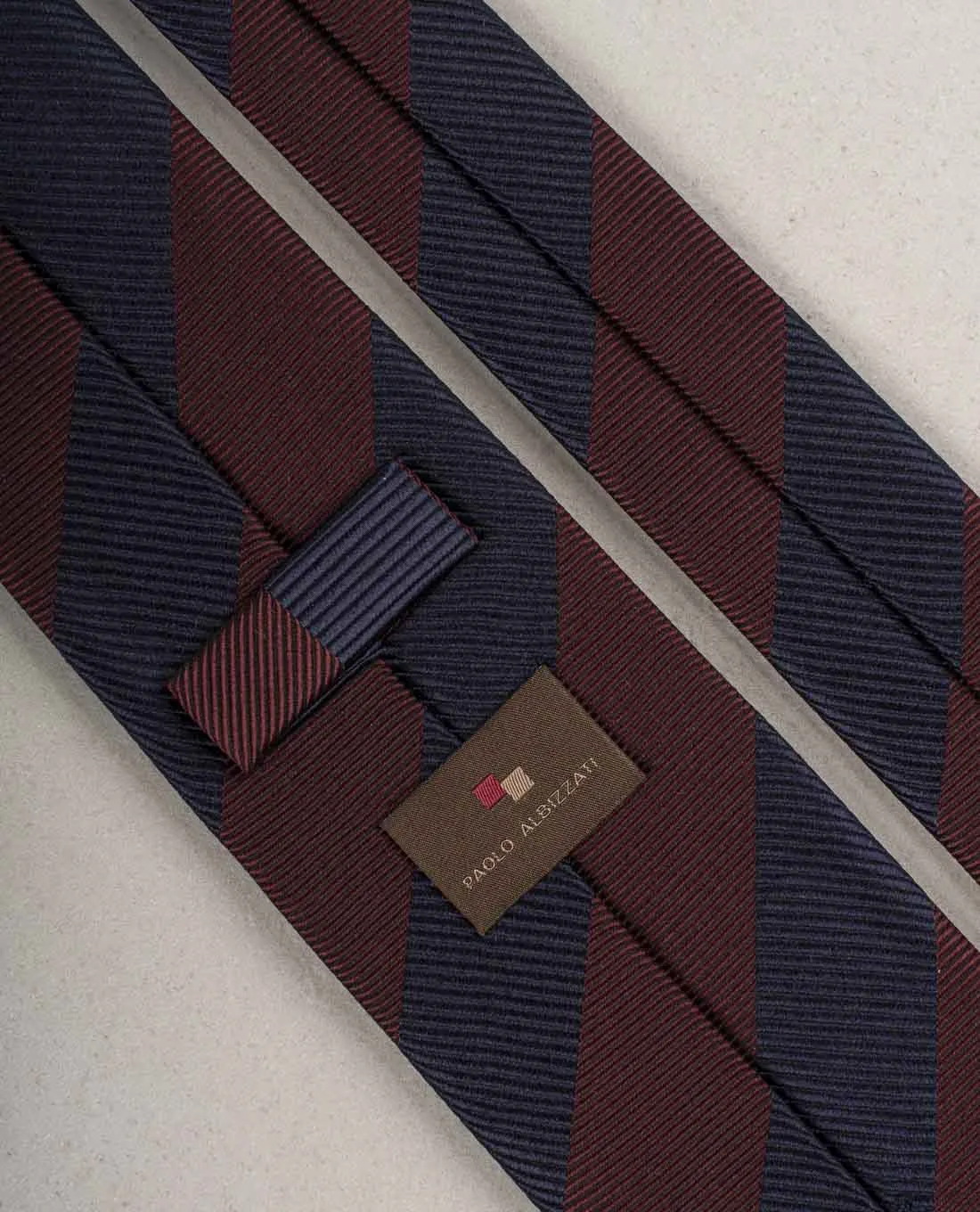Striped Woven Silk Tie - Navy Blue and burgundy