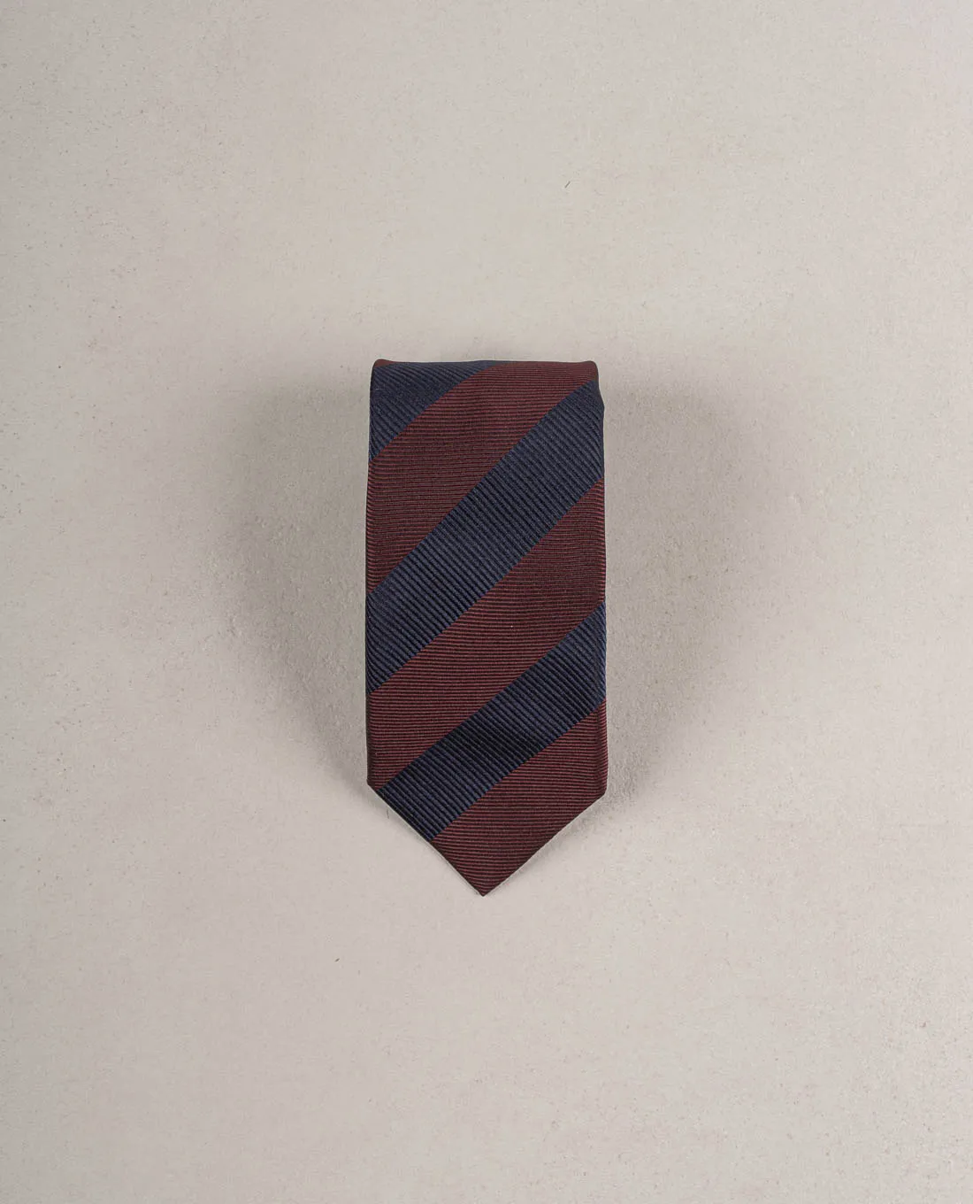 Striped Woven Silk Tie - Navy Blue and burgundy