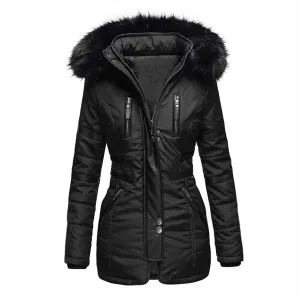 Stylish hooded wool winter coat for women