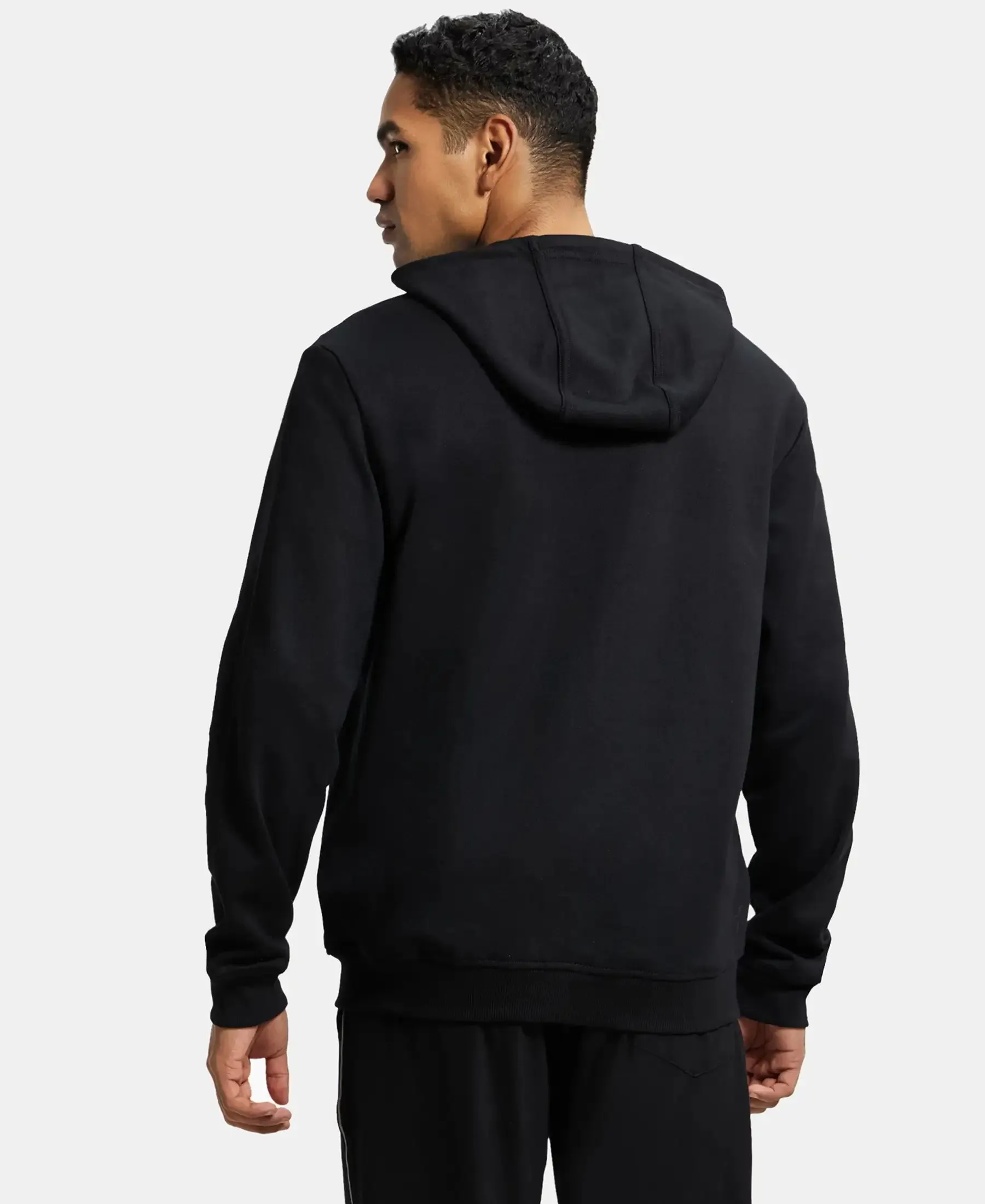 Super Combed Cotton Rich Pique Hoodie Jacket with Ribbed Cuffs - Black
