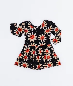 The Sleepy Sloth Gourdgeous Blooms Fall Pumpkin Halloween Print Girls Tiered Bodysuit Twirlie Dress
