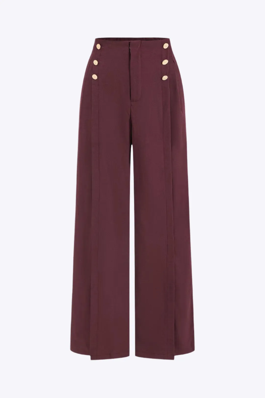 Theodora - Stylish Button Trim Woman's Wide Leg Pants