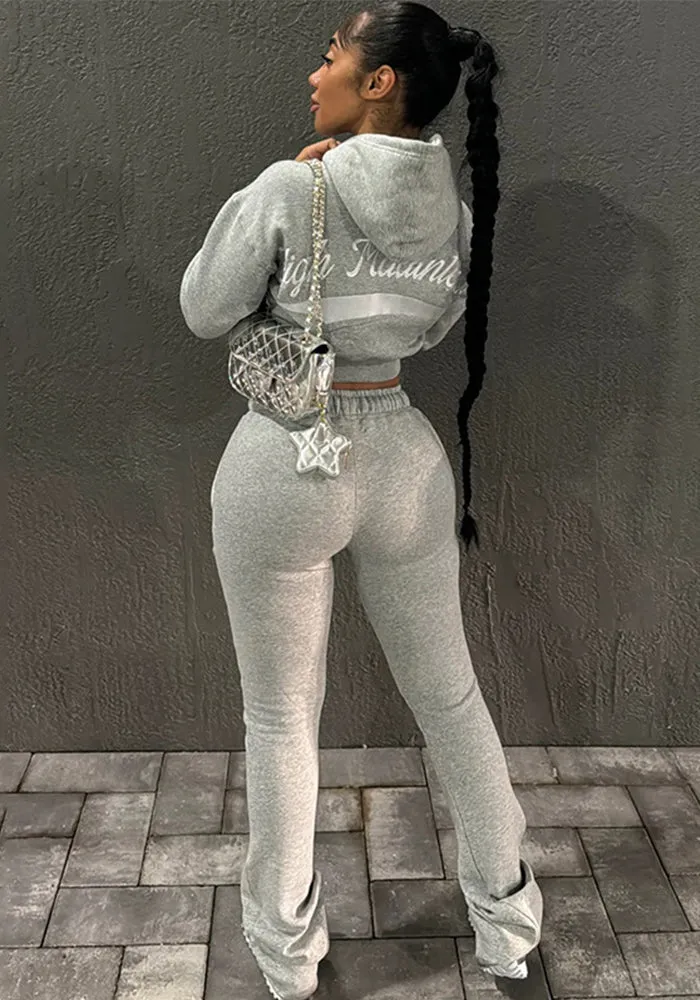 Trendy Embroidered Hooded Hoodie and High-Waist Slim Trousers Two-Piece Set
