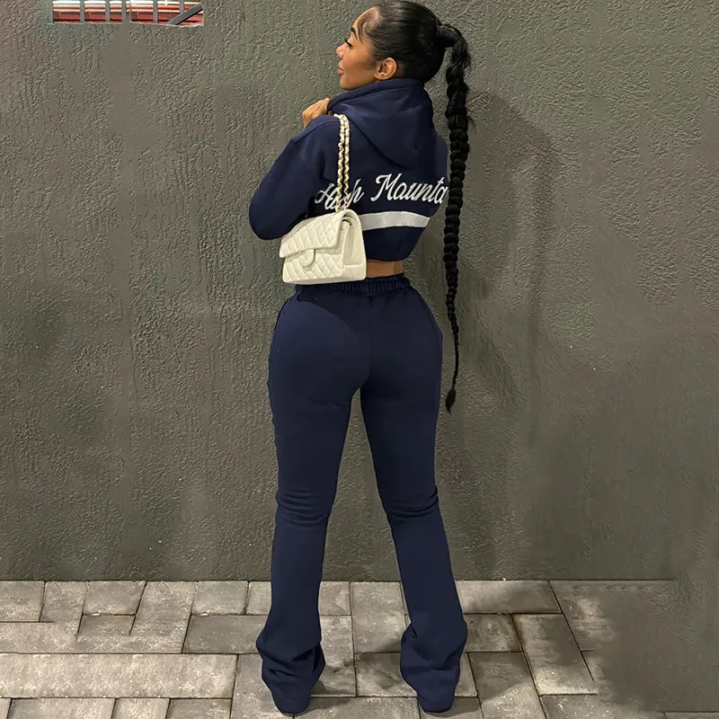 Trendy Embroidered Hooded Hoodie and High-Waist Slim Trousers Two-Piece Set