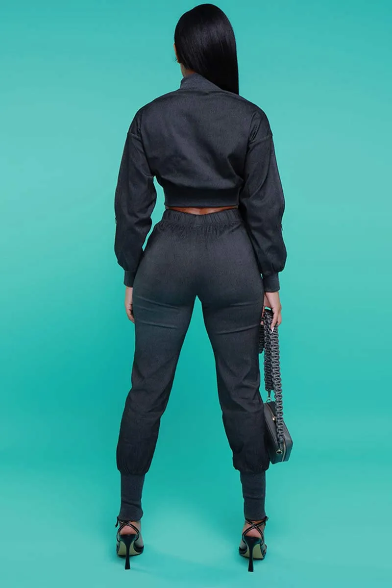 UH794 Crop Button Jacket and Pants Set
