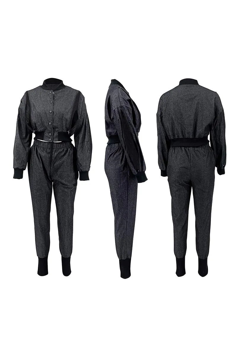 UH794 Crop Button Jacket and Pants Set