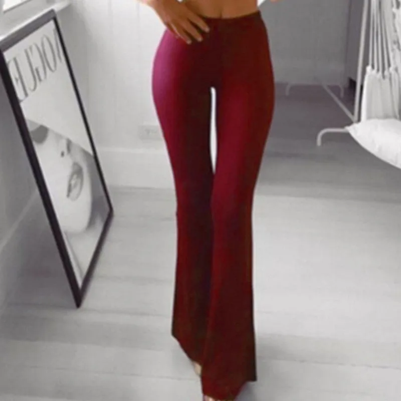 Vertical Striped Slim Fitted Long Flare Pants Stretchy Leggings Bell Bottom Gothic
