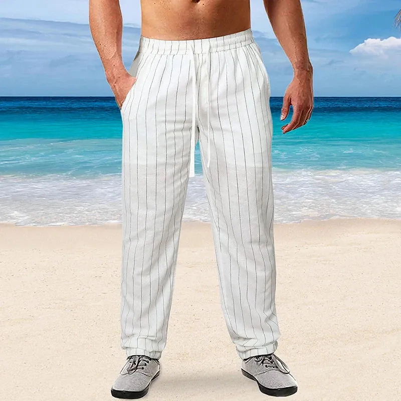 Vertical Stripes Linen Trousers
