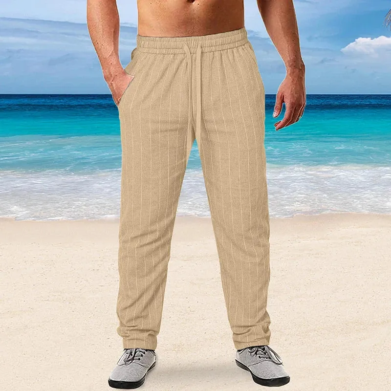 Vertical Stripes Linen Trousers
