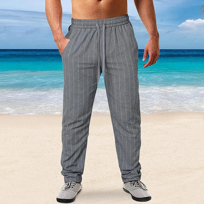 Vertical Stripes Linen Trousers
