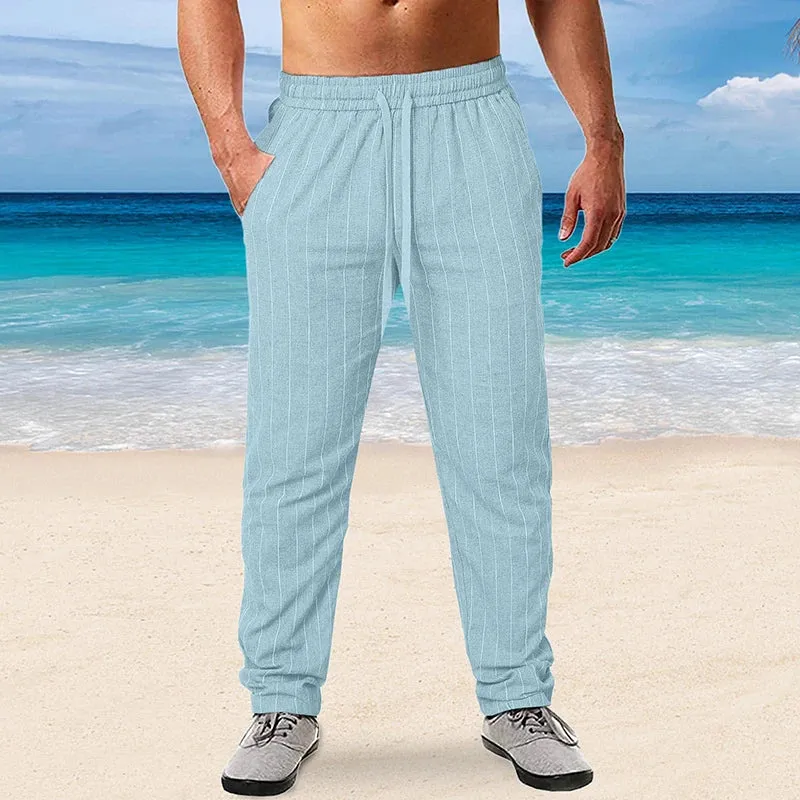 Vertical Stripes Linen Trousers