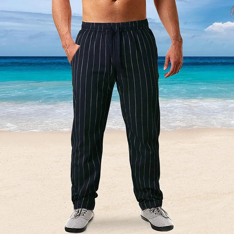 Vertical Stripes Linen Trousers