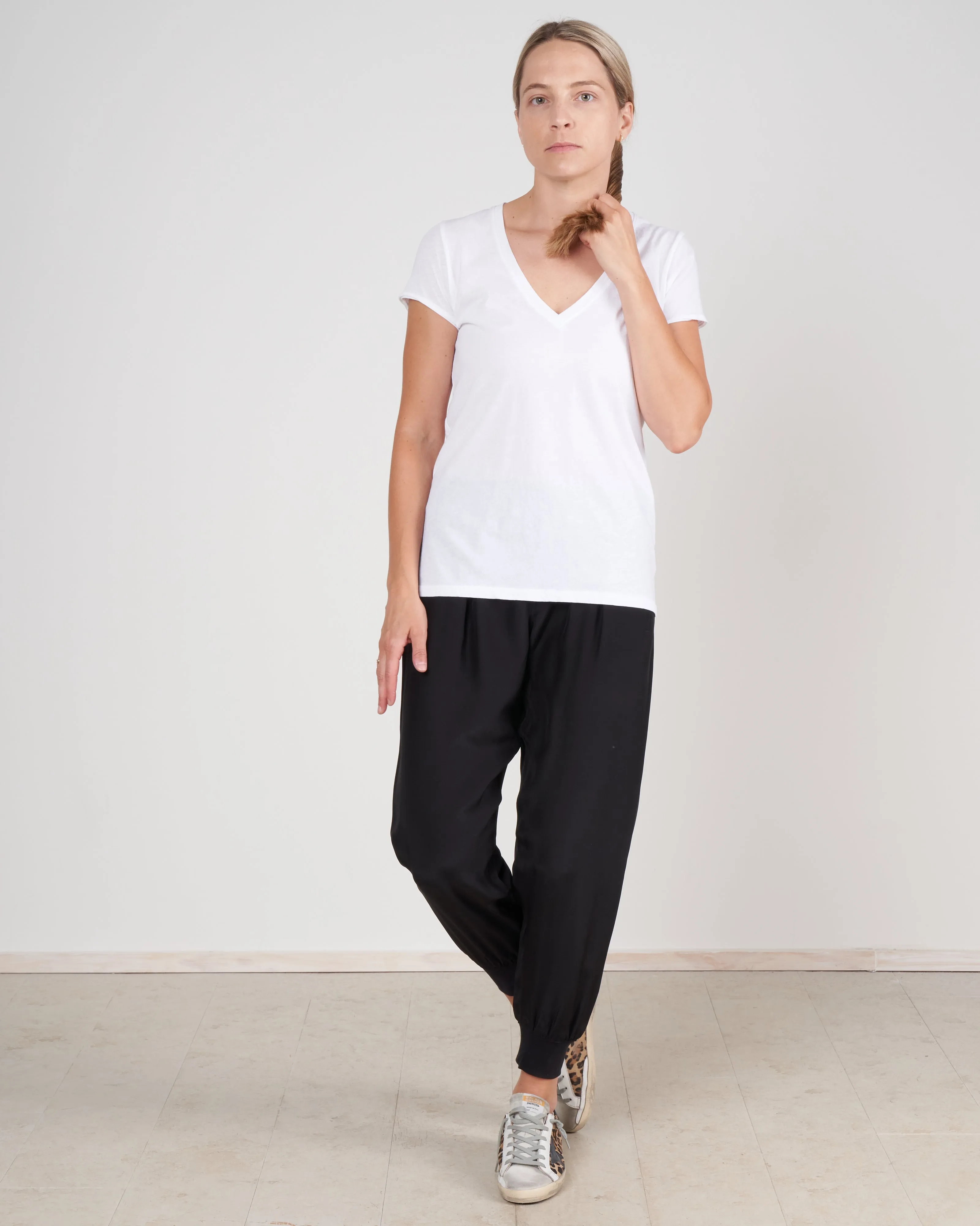 vintage jersey v neck tee - white