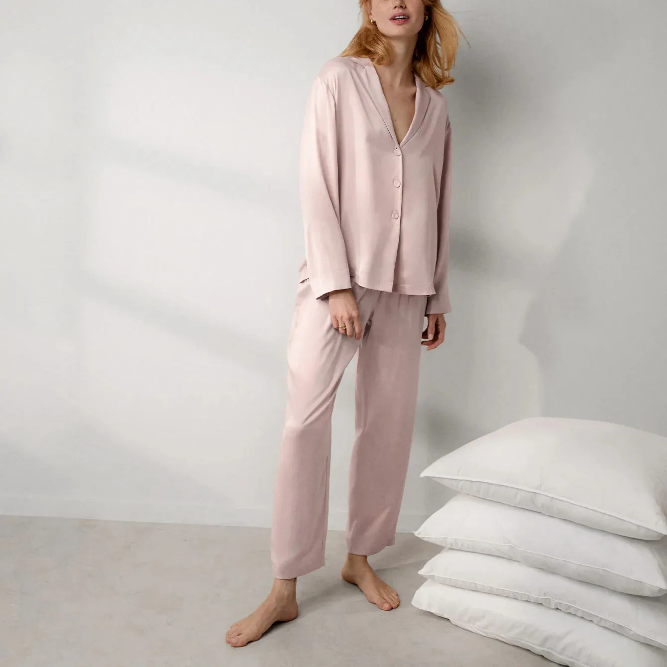 Washable Silk Long Sleeve Pant Set