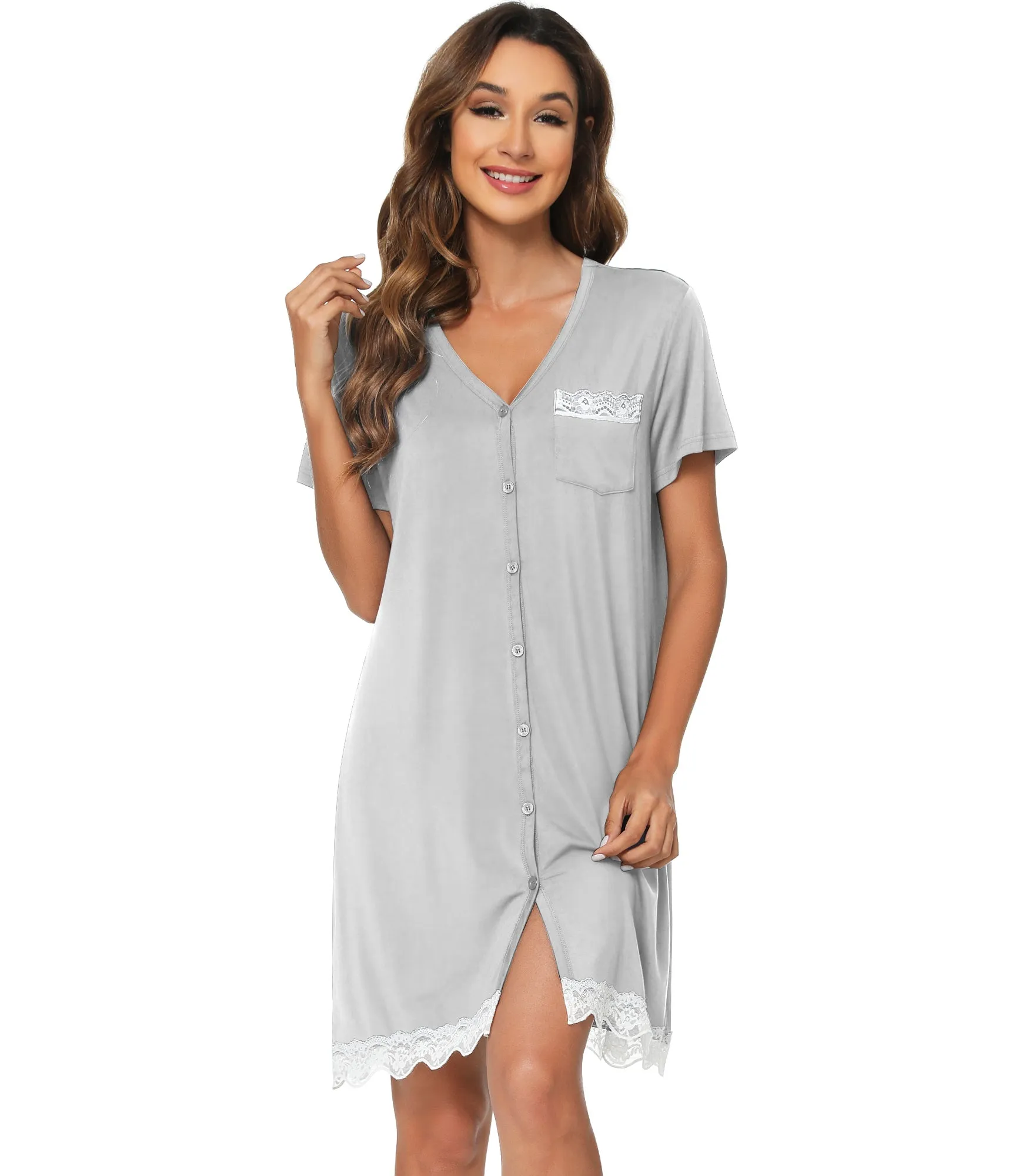 WiWi Bamboo Womens Button Down Nightgowns