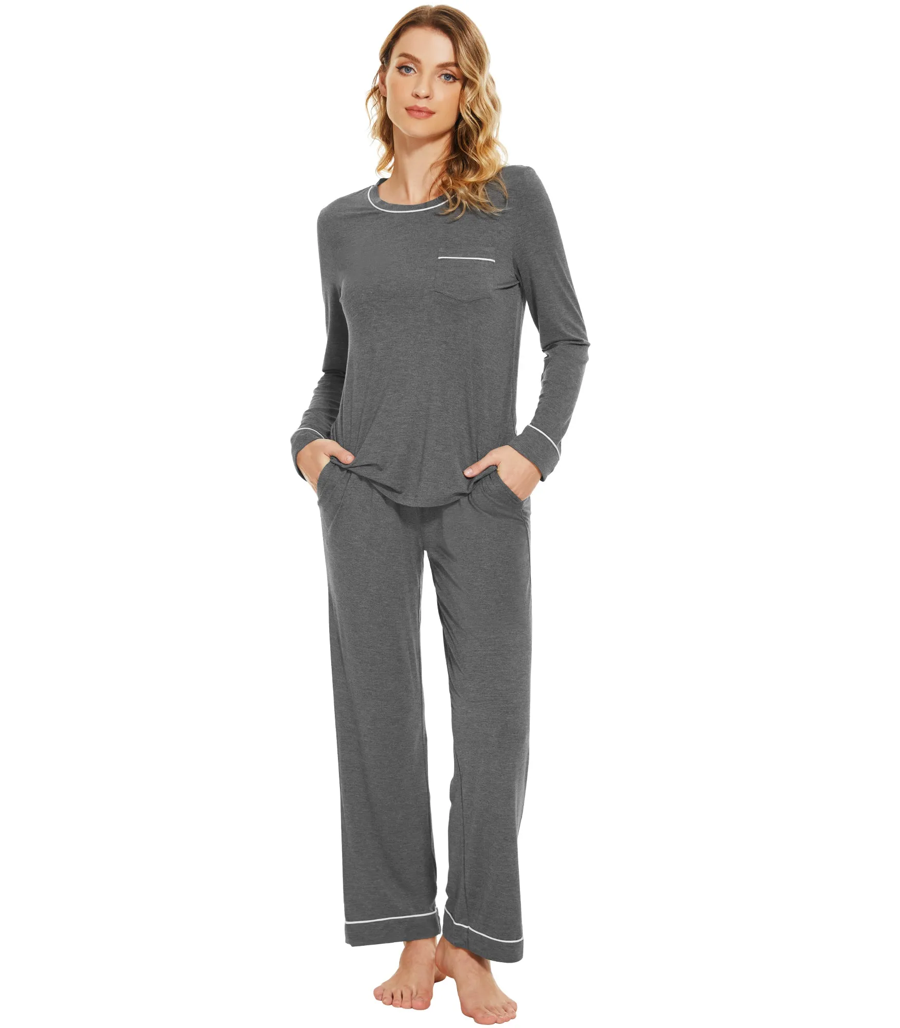 WiWi Women's Bamboo Soft Long Sleeve Sleepwear