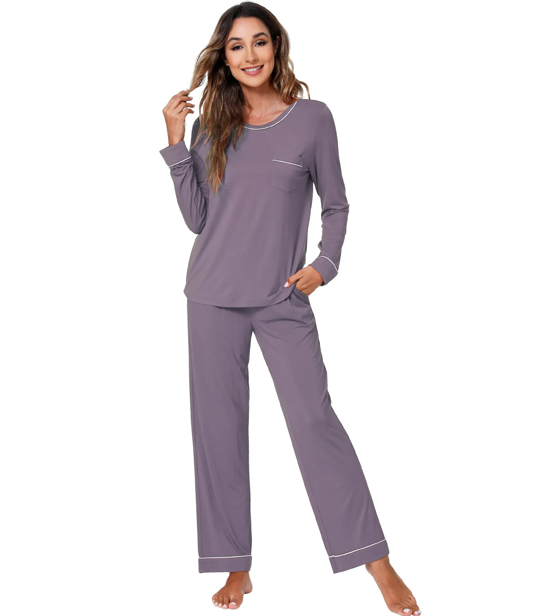 WiWi Women's Bamboo Soft Long Sleeve Sleepwear