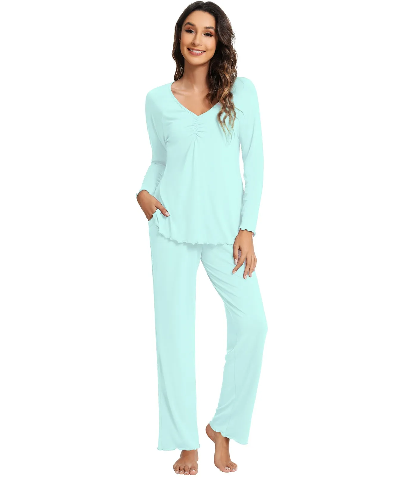 WiWi Womens Comfy Pajamas Set Long Sleeves Sleepwear