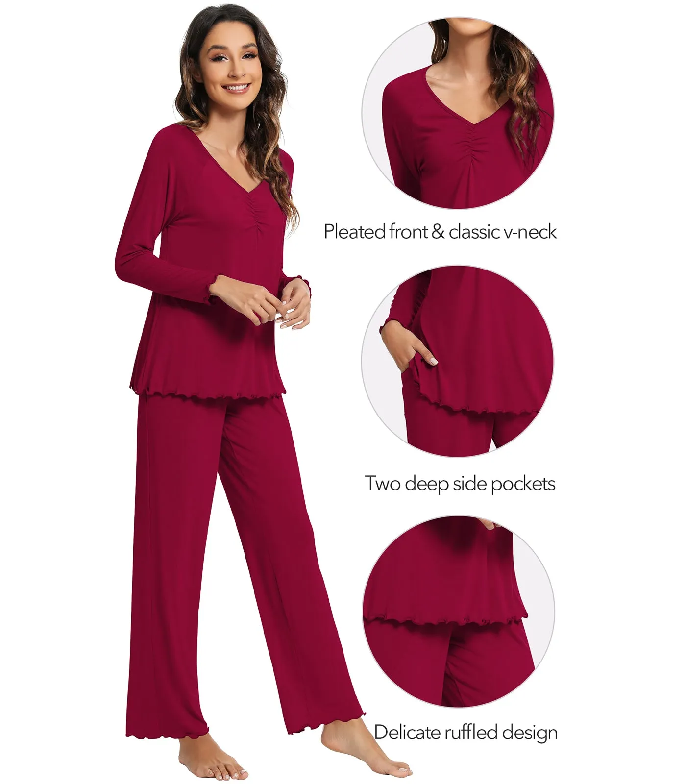 WiWi Womens Comfy Pajamas Set Long Sleeves Sleepwear