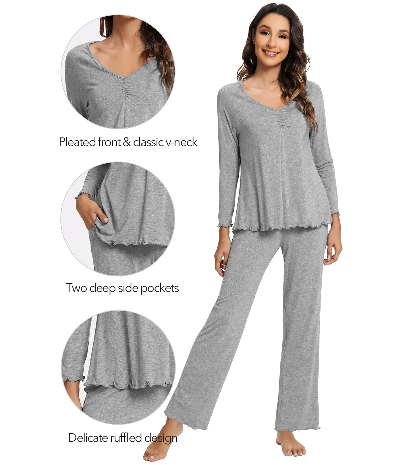WiWi Womens Comfy Pajamas Set Long Sleeves Sleepwear