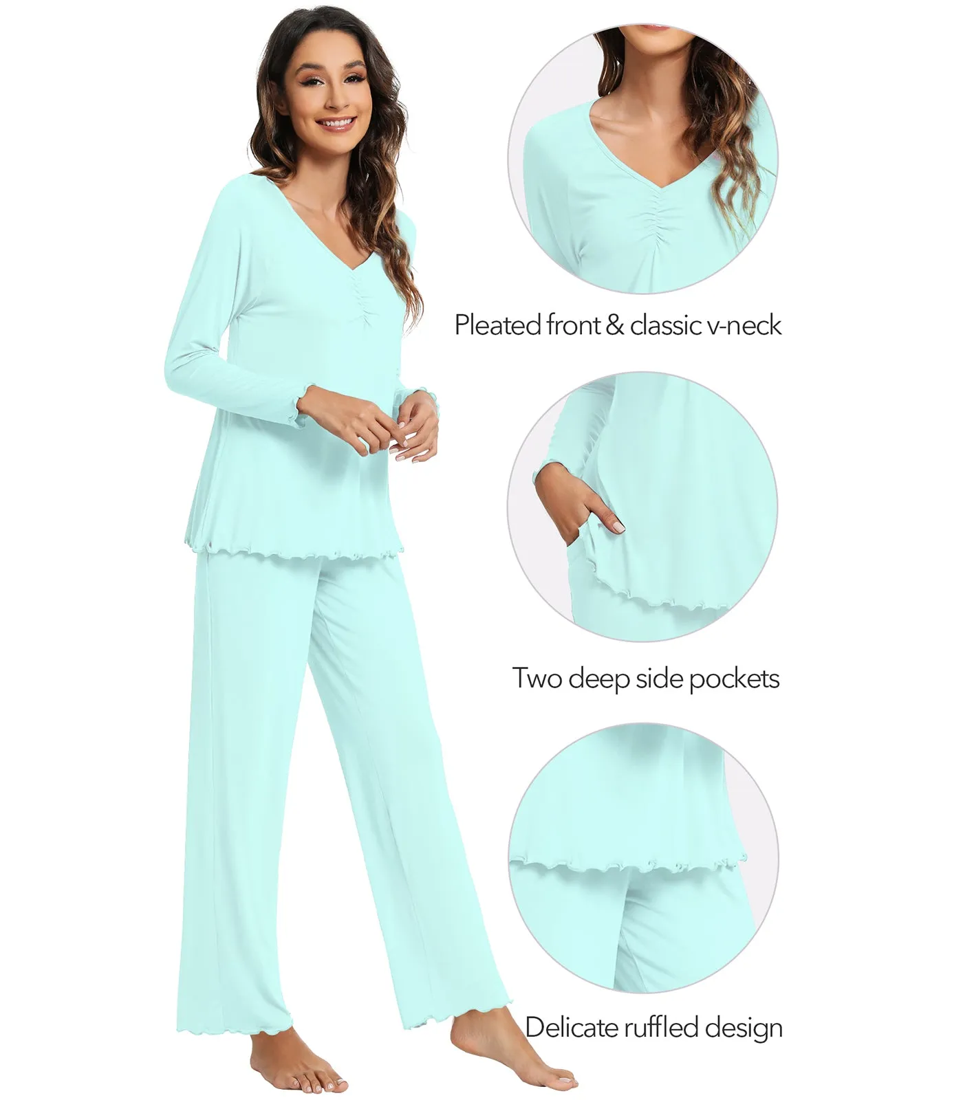 WiWi Womens Comfy Pajamas Set Long Sleeves Sleepwear
