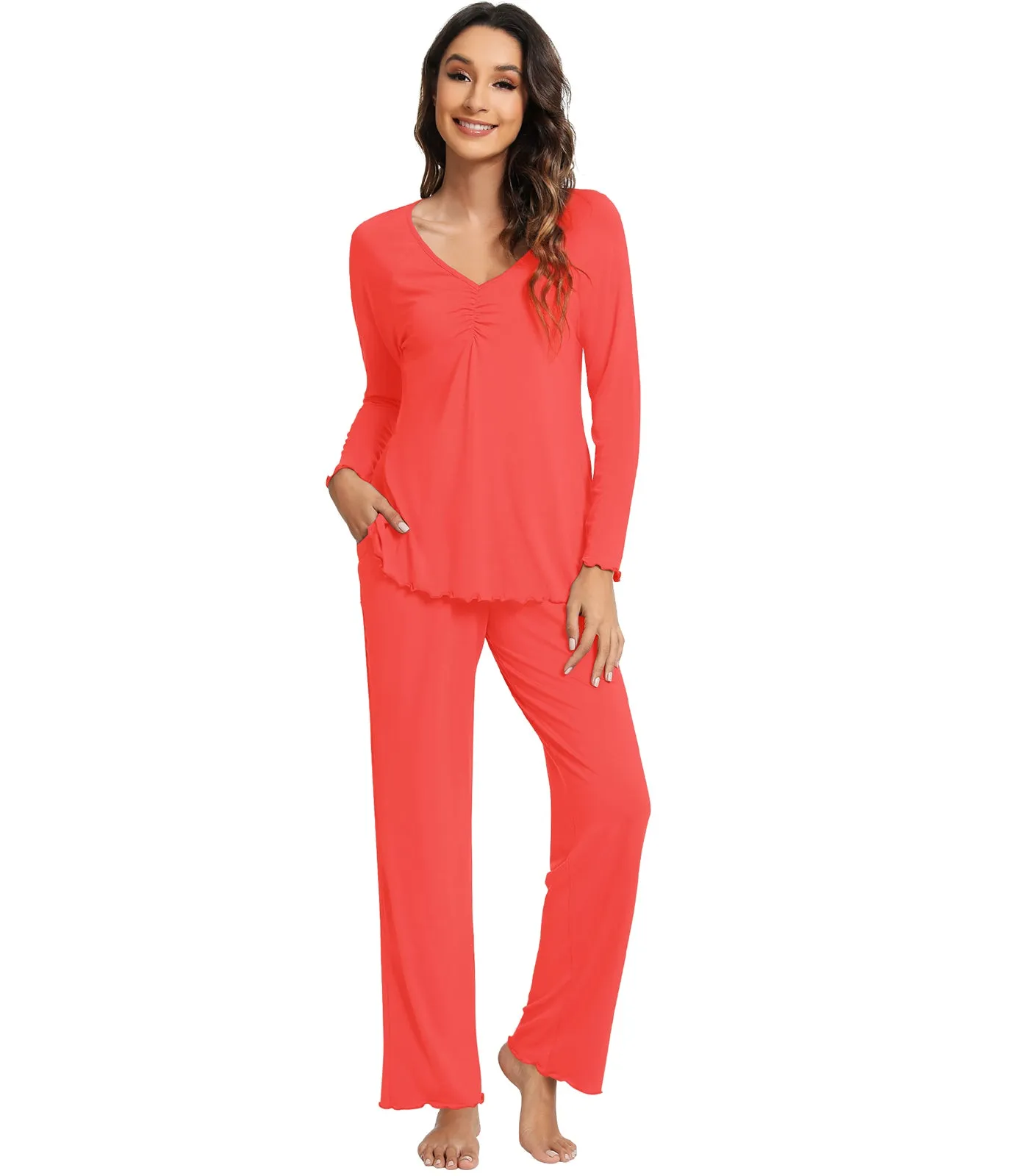 WiWi Womens Comfy Pajamas Set Long Sleeves Sleepwear