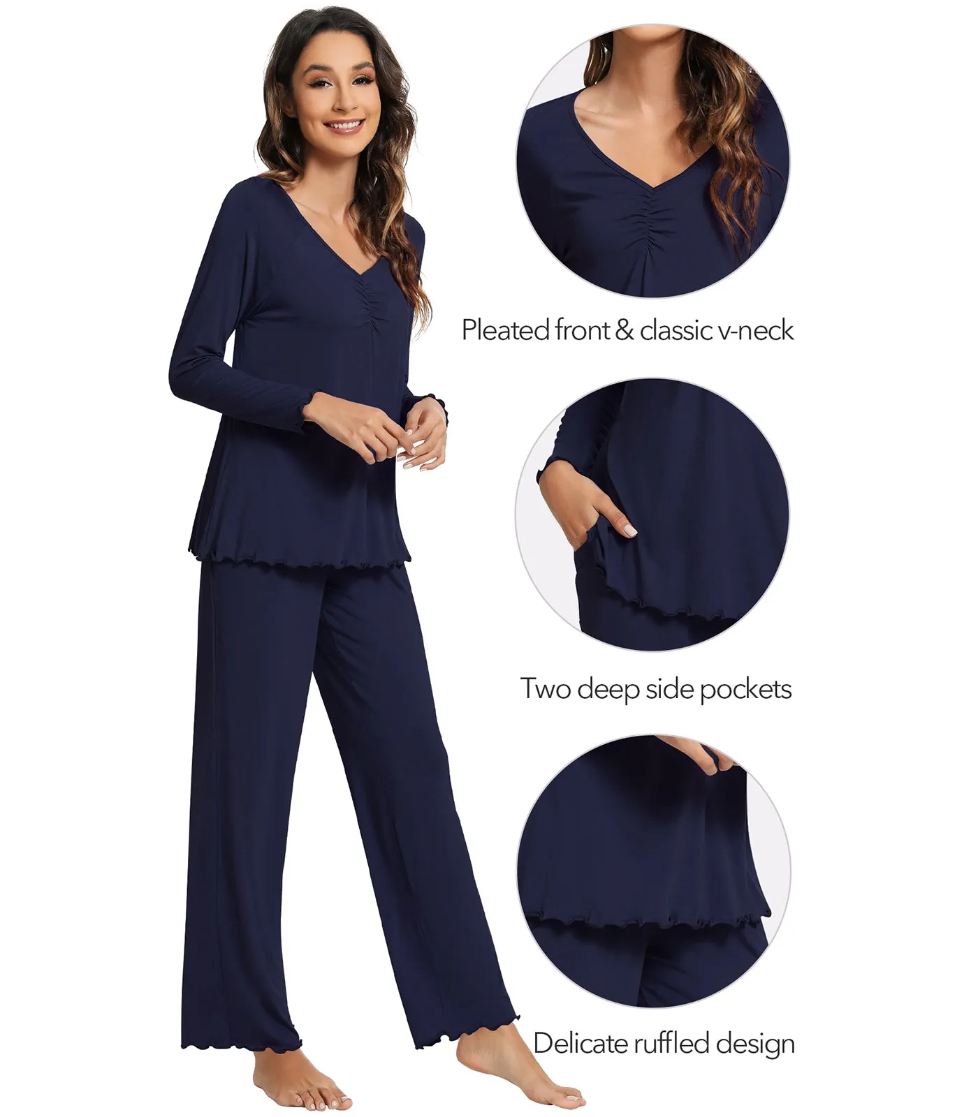 WiWi Womens Comfy Pajamas Set Long Sleeves Sleepwear