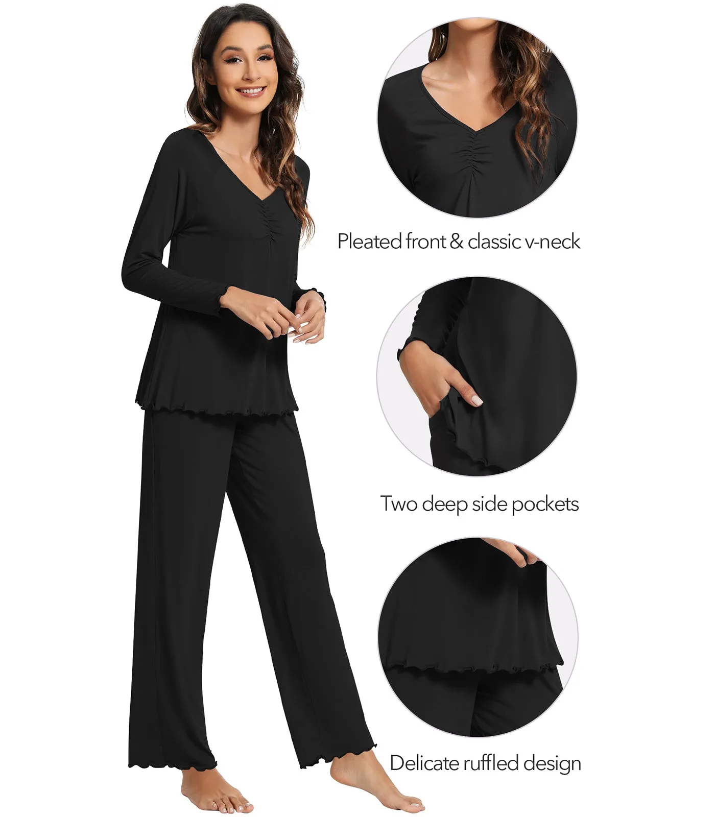 WiWi Womens Comfy Pajamas Set Long Sleeves Sleepwear