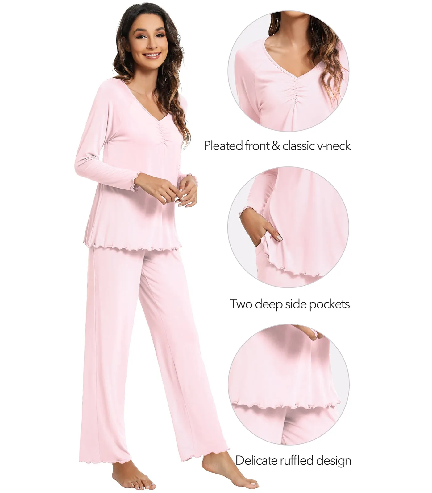 WiWi Womens Comfy Pajamas Set Long Sleeves Sleepwear