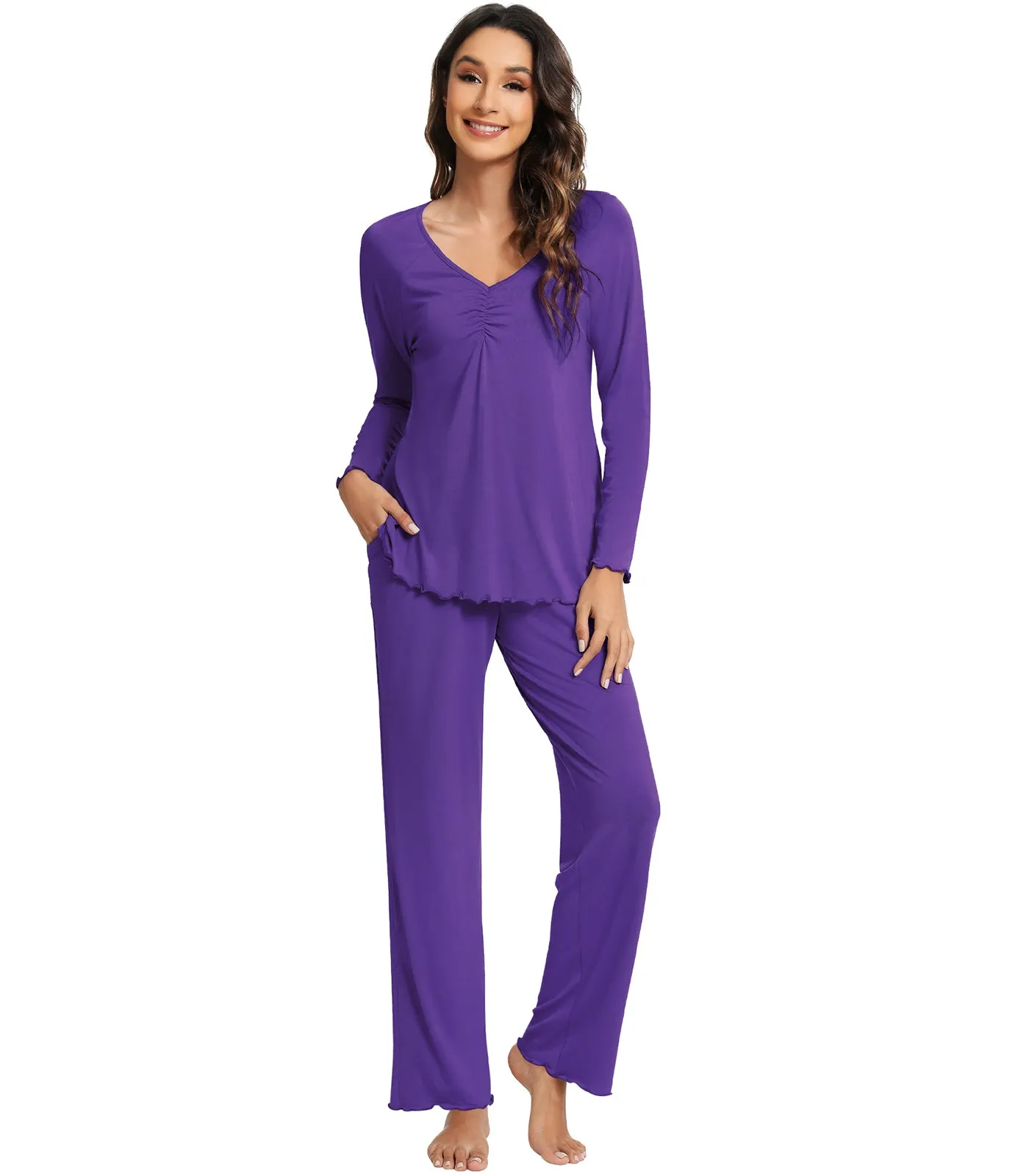 WiWi Womens Comfy Pajamas Set Long Sleeves Sleepwear