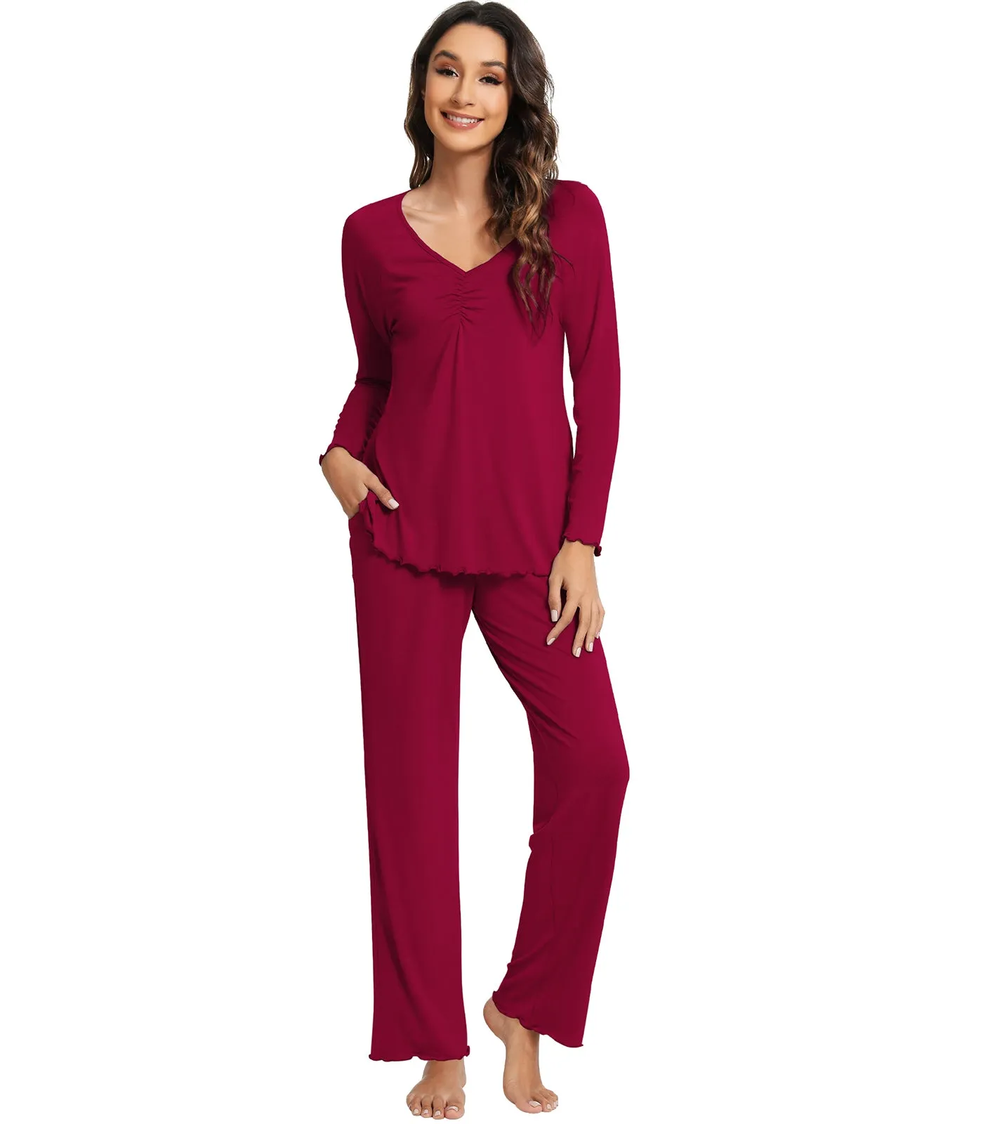 WiWi Womens Comfy Pajamas Set Long Sleeves Sleepwear