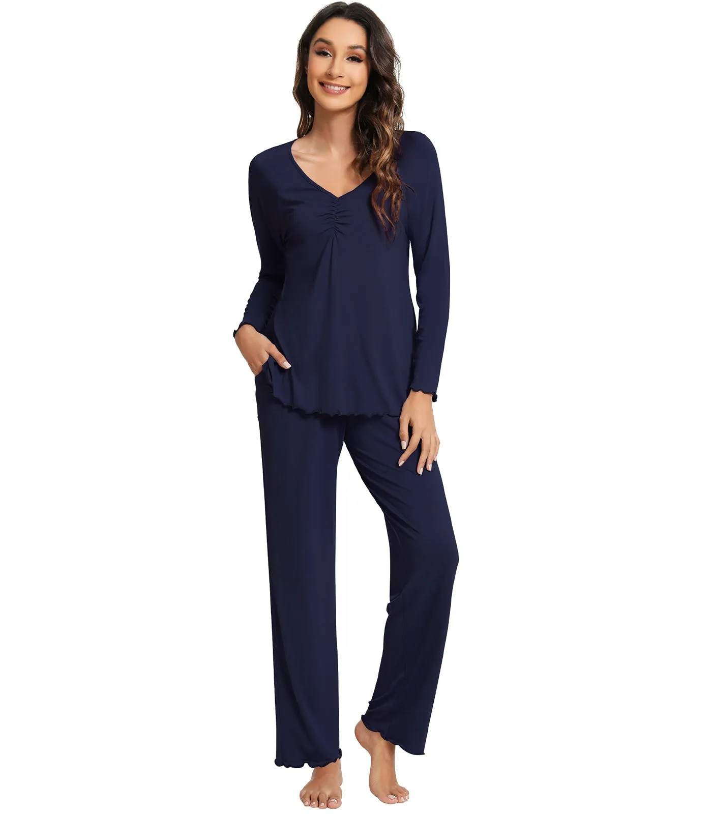 WiWi Womens Comfy Pajamas Set Long Sleeves Sleepwear