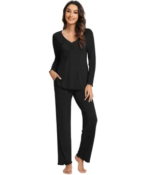 WiWi Womens Comfy Pajamas Set Long Sleeves Sleepwear