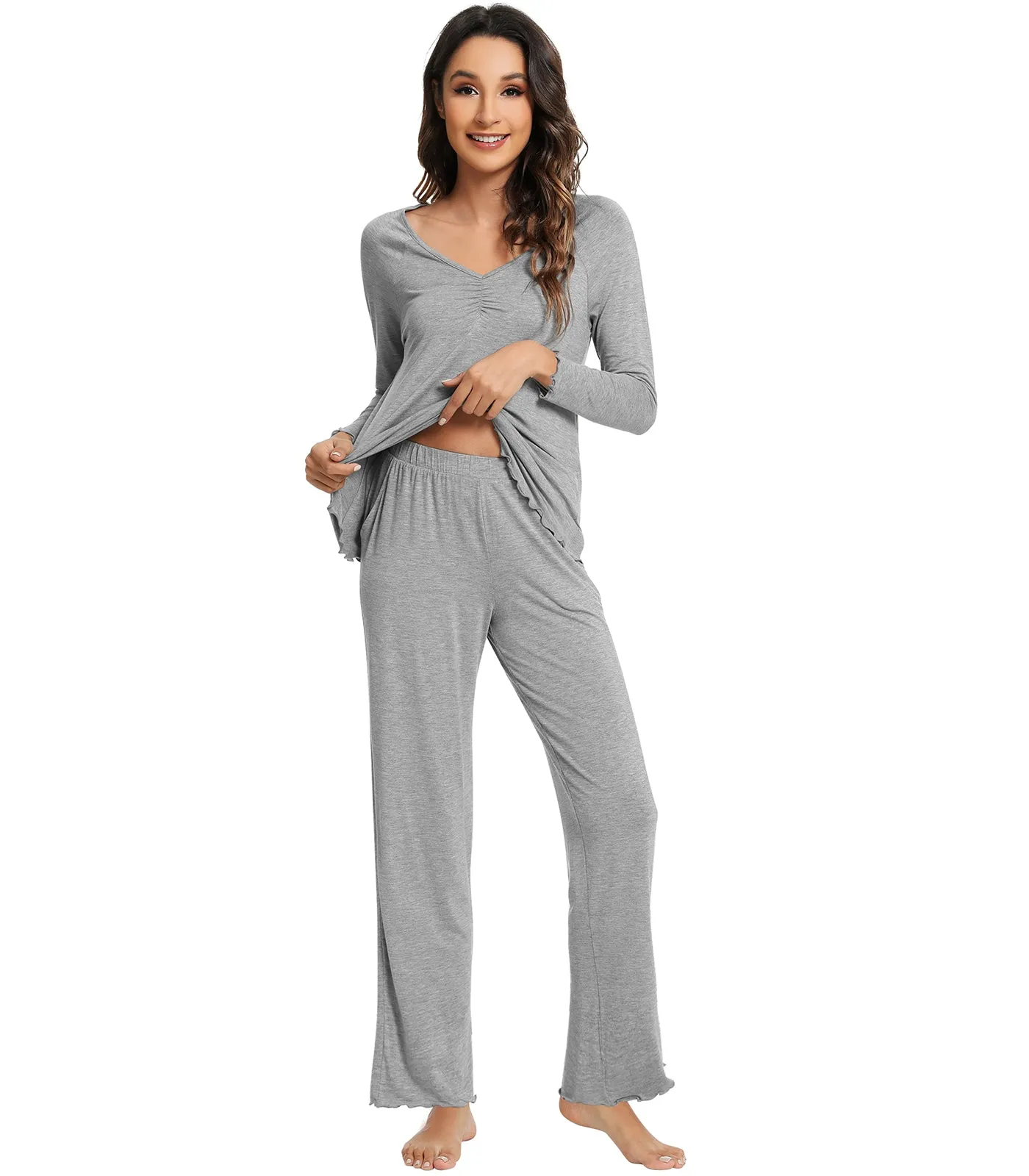 WiWi Womens Comfy Pajamas Set Long Sleeves Sleepwear
