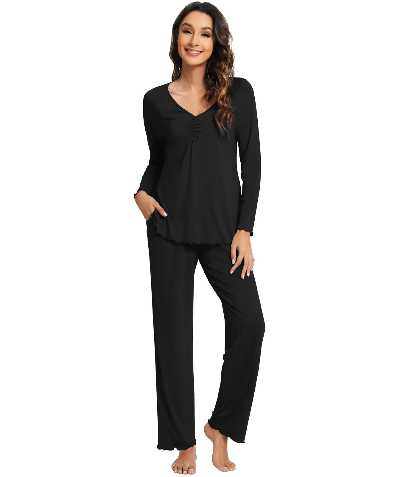 WiWi Womens Comfy Pajamas Set Long Sleeves Sleepwear