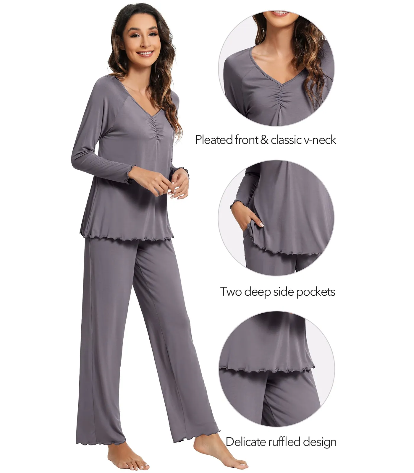WiWi Womens Comfy Pajamas Set Long Sleeves Sleepwear