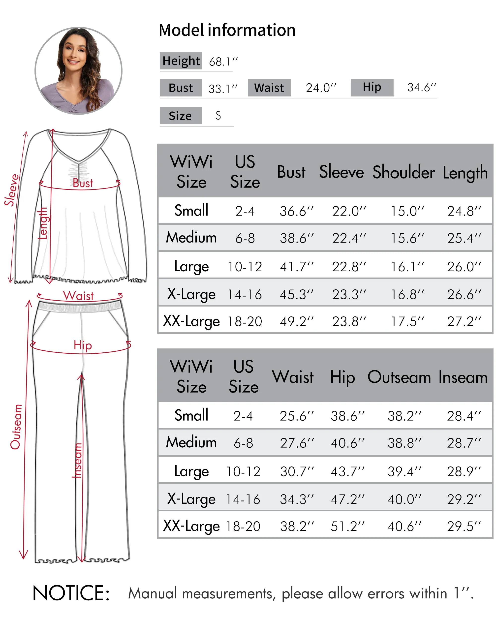 WiWi Womens Comfy Pajamas Set Long Sleeves Sleepwear