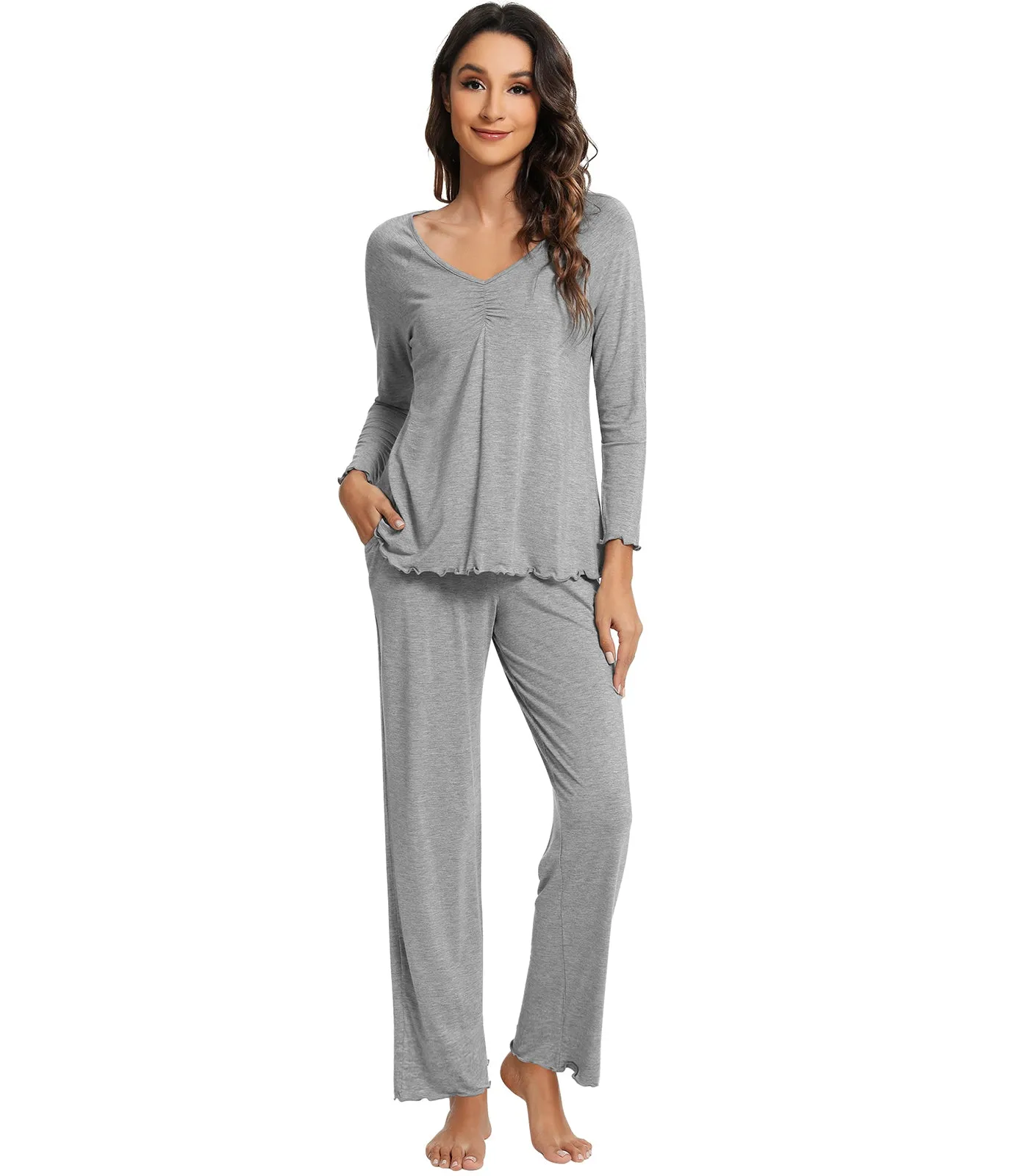 WiWi Womens Comfy Pajamas Set Long Sleeves Sleepwear