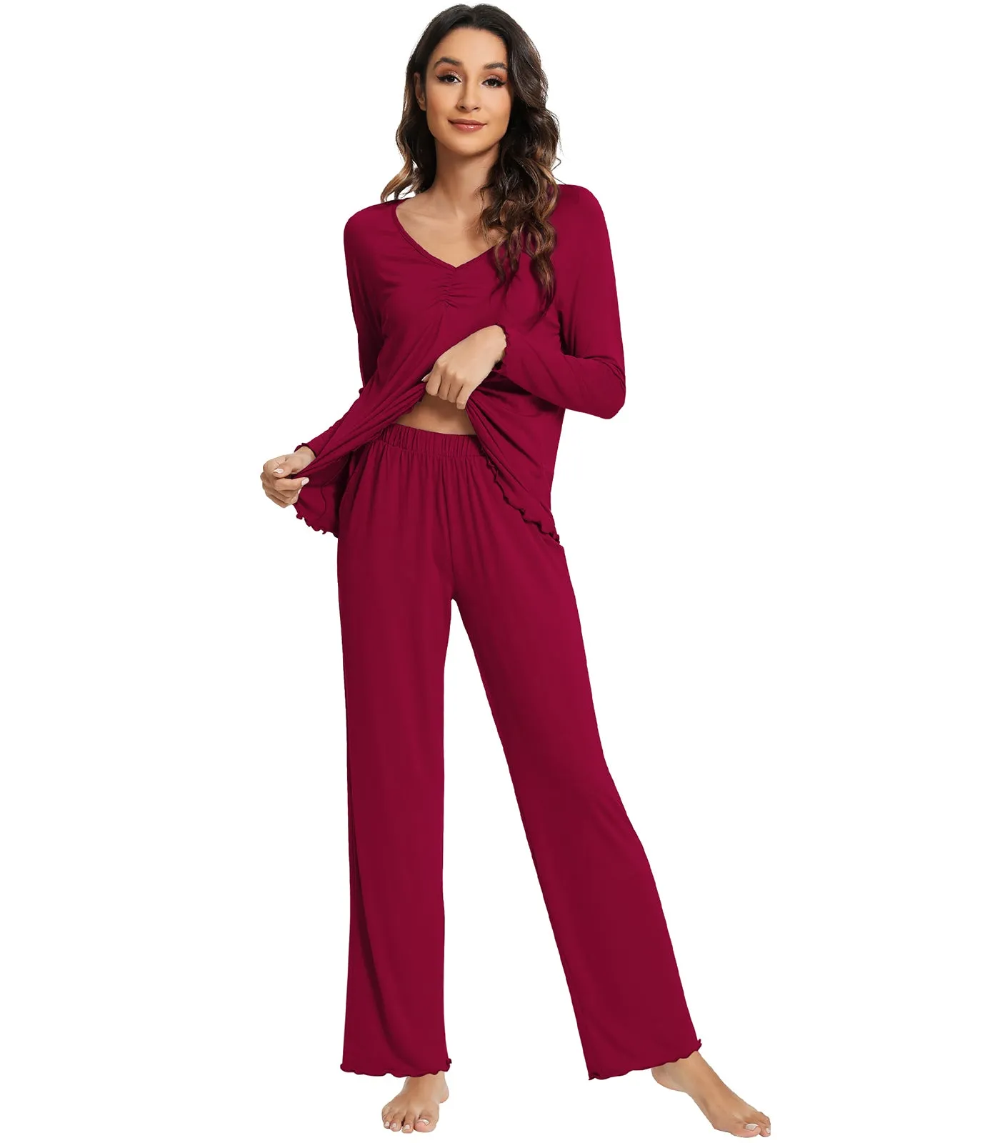 WiWi Womens Comfy Pajamas Set Long Sleeves Sleepwear