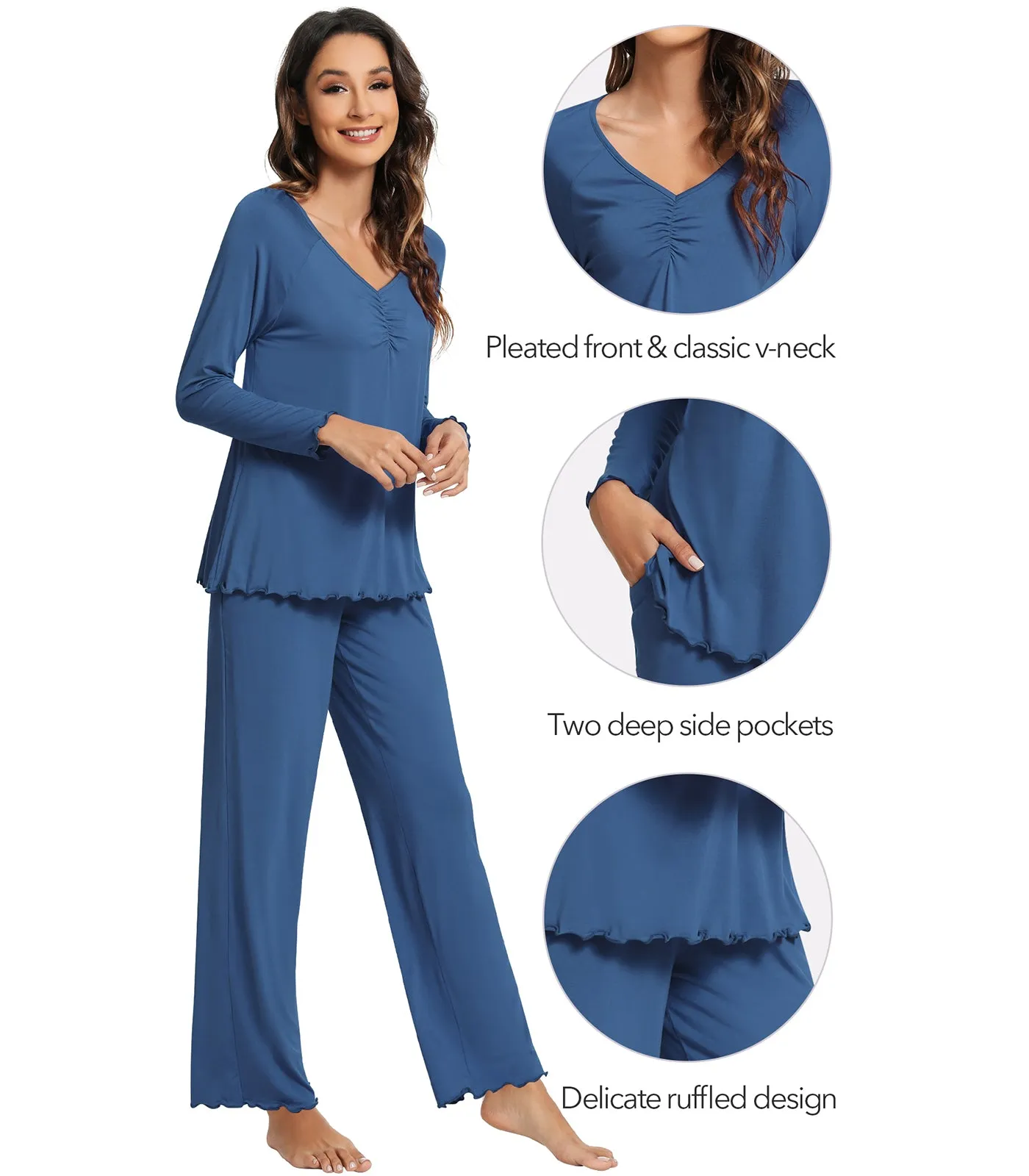WiWi Womens Comfy Pajamas Set Long Sleeves Sleepwear